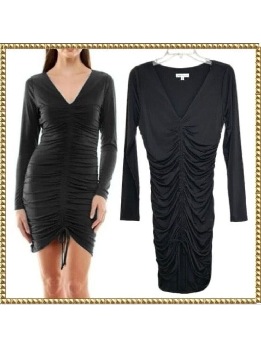 Socialite Black V-neck Long Sleeve Bodycon Dress Medium